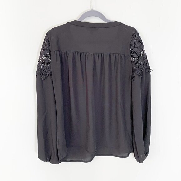 Express black lace detail long sleeve lightweight flowy blouse top shirt - Small - Picture 6 of 9